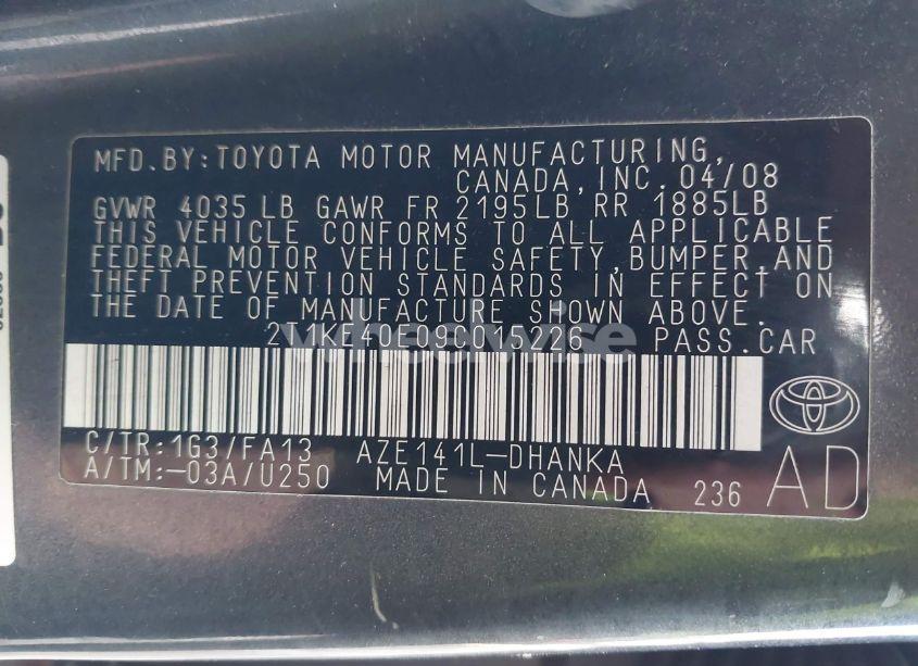 Photo 9 of 2009 Toyota Matrix S (VIN 2T1KE40E09C015226)