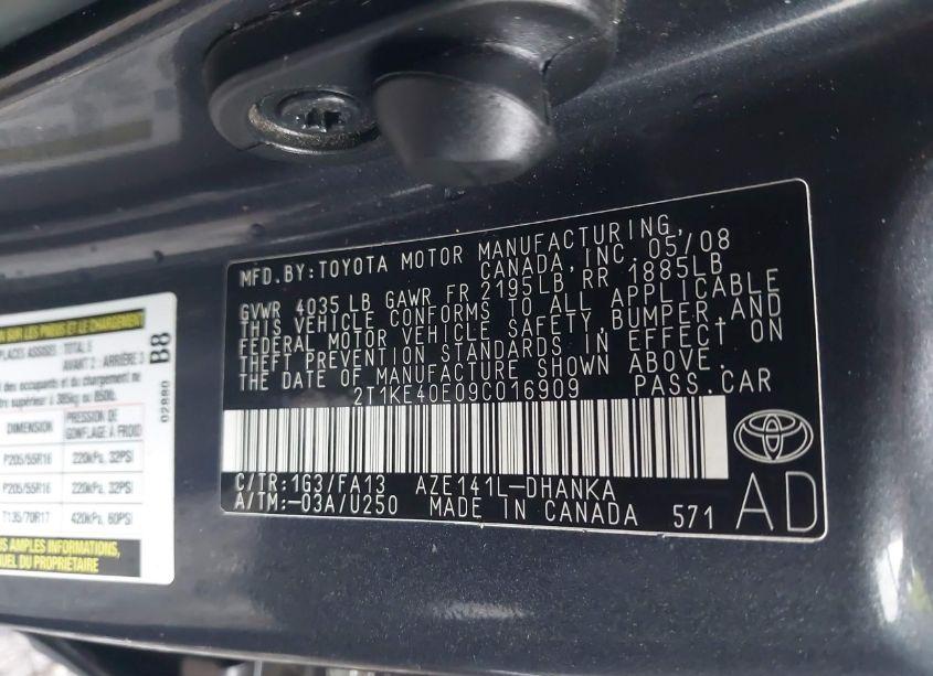 Photo 9 of 2009 Toyota Matrix S (VIN 2T1KE40E09C016909)