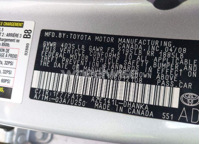 Photo 9 of 2009 Toyota Matrix S (VIN 2T1KE40E19C012108)