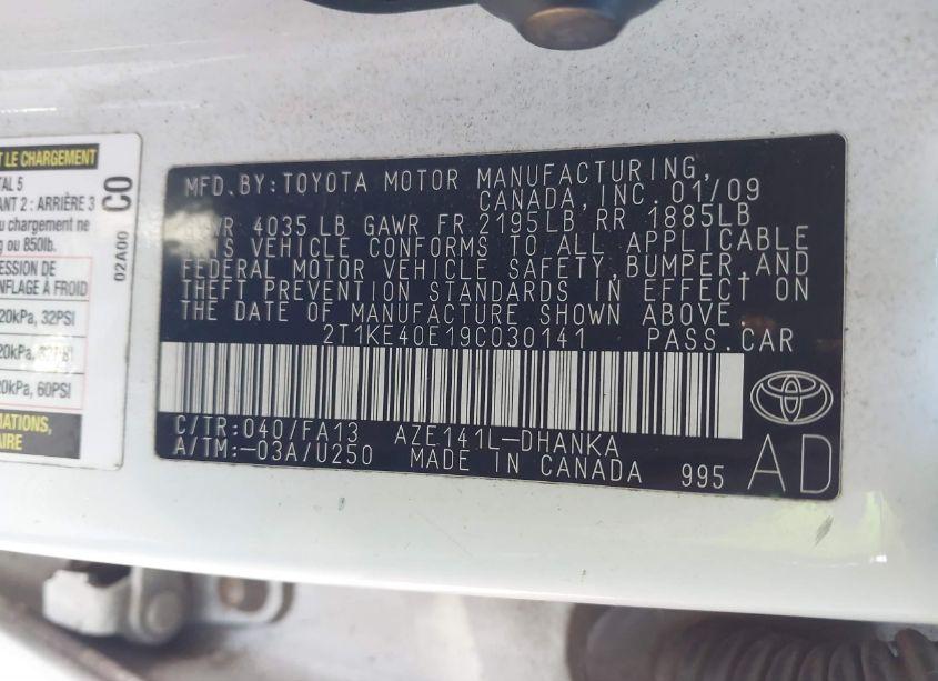 Photo 9 of 2009 Toyota Matrix S (VIN 2T1KE40E19C030141)