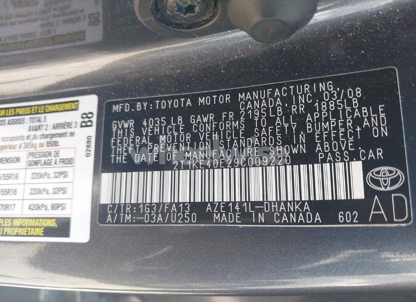 Photo 9 of 2009 Toyota Matrix S (VIN 2T1KE40E29C009220)