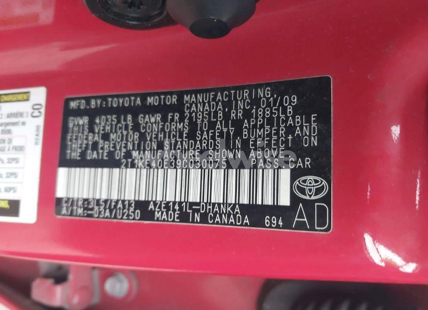 Photo 9 of 2009 Toyota Matrix S (VIN 2T1KE40E39C030075)