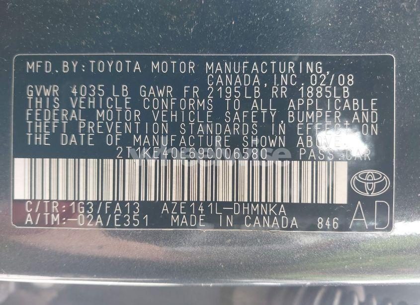 Photo 9 of 2009 Toyota Matrix S (VIN 2T1KE40E69C006580)