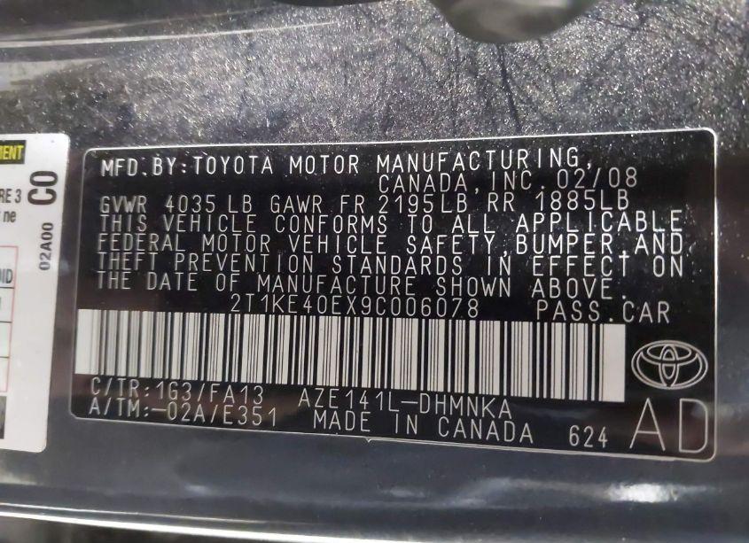 Photo 9 of 2009 Toyota Matrix S (VIN 2T1KE40EX9C006078)