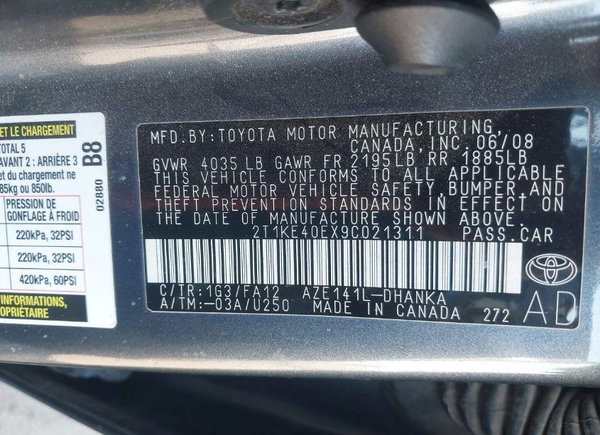 Photo 9 of 2009 Toyota Matrix S (VIN 2T1KE40EX9C021311)