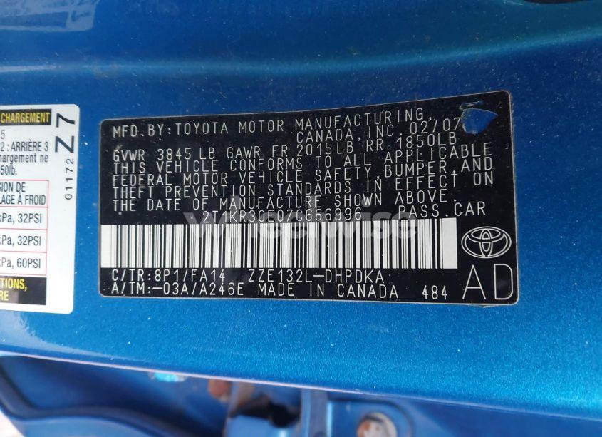 Photo 9 of 2007 Toyota Matrix (VIN 2T1KR30E07C666996)