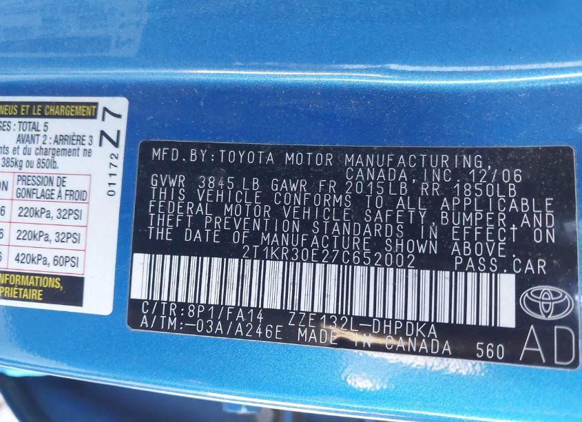 Photo 9 of 2007 Toyota Matrix (VIN 2T1KR30E27C652002)