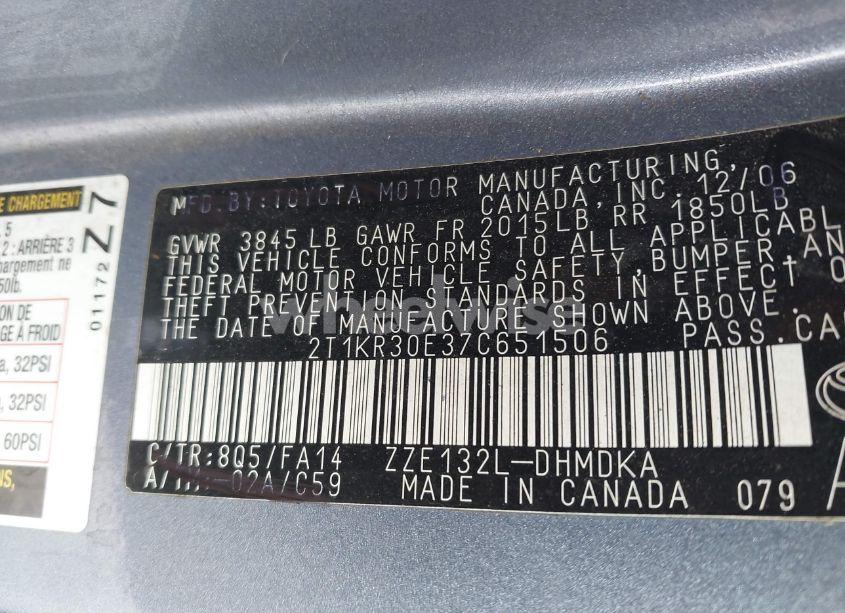 Photo 9 of 2007 Toyota Matrix (VIN 2T1KR30E37C651506)