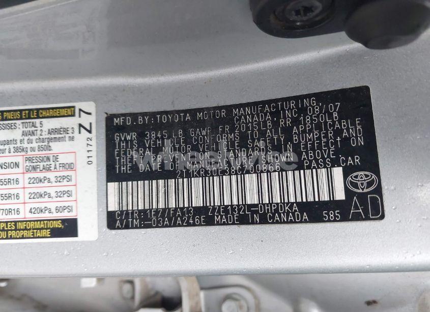 Photo 9 of 2008 Toyota Matrix (VIN 2T1KR30E38C700866)