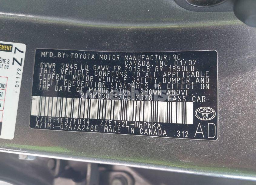 Photo 9 of 2007 Toyota Matrix XR (VIN 2T1KR30E67C657378)