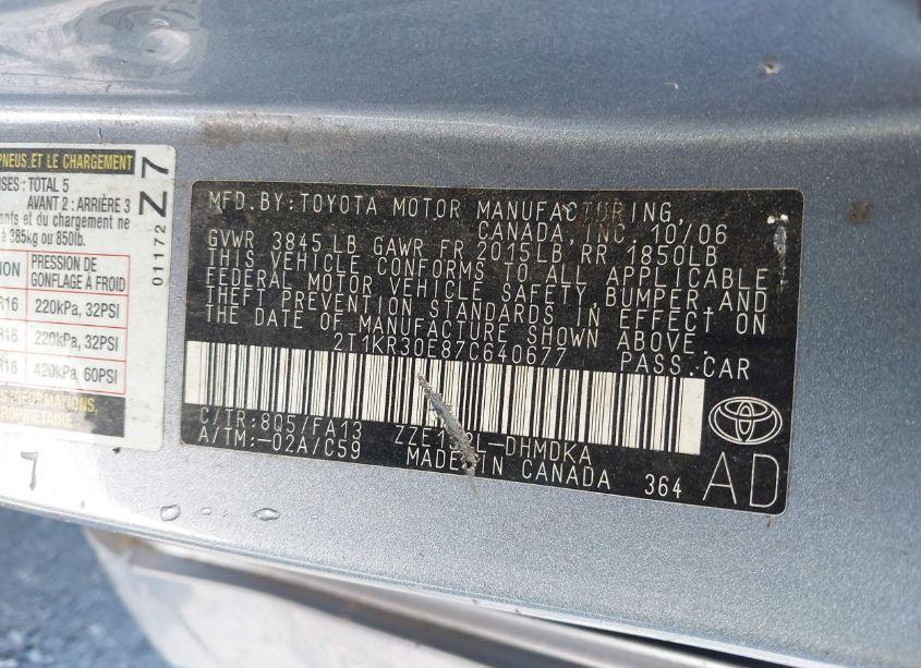 Photo 9 of 2007 Toyota Matrix (VIN 2T1KR30E87C640677)