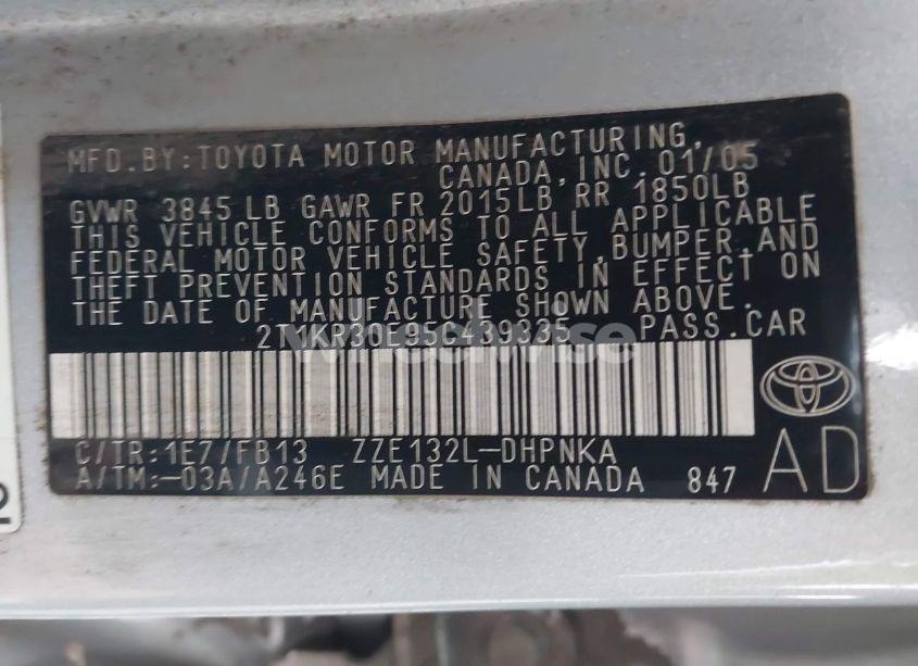 Photo 9 of 2005 Toyota Matrix XR (VIN 2T1KR30E95C439335)