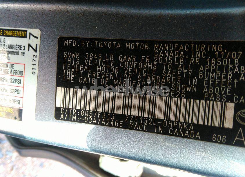 Photo 9 of 2008 Toyota Matrix XR (VIN 2T1KR30EX8C712626)