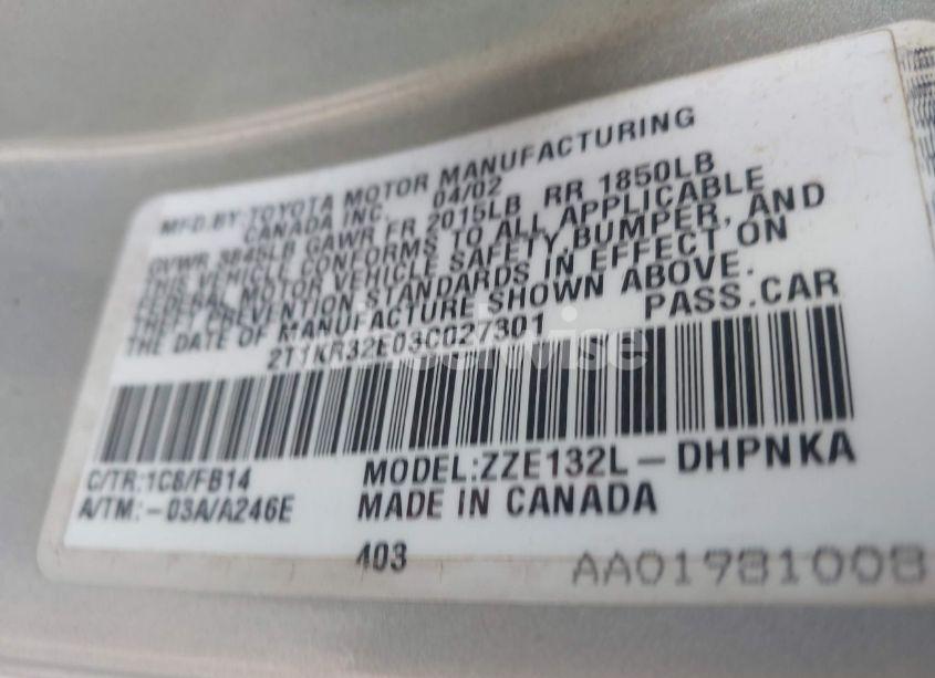 Photo 9 of 2003 Toyota Matrix XR (VIN 2T1KR32E03C027301)