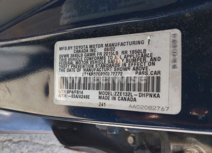 Photo 9 of 2003 Toyota Matrix XR (VIN 2T1KR32E03C072772)