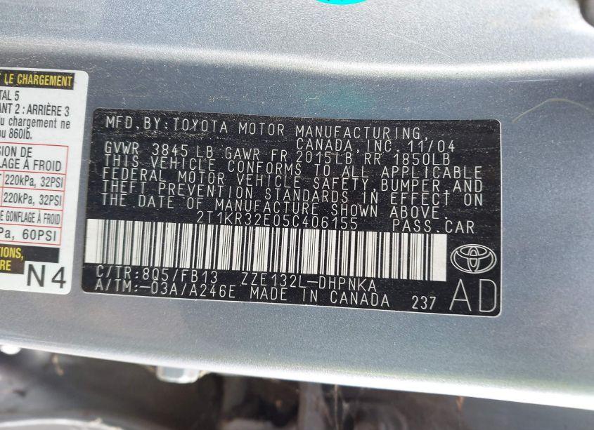 Photo 9 of 2005 Toyota Matrix XR (VIN 2T1KR32E05C406155)