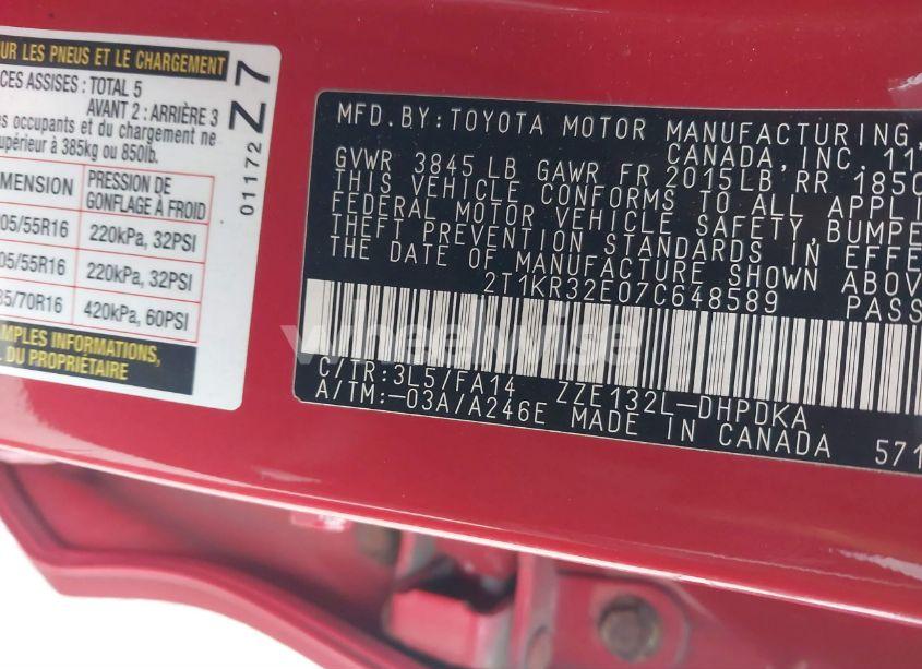 Photo 9 of 2007 Toyota Matrix (VIN 2T1KR32E07C648589)