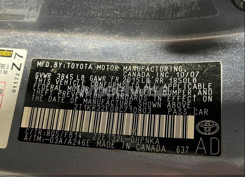 Photo 9 of 2008 Toyota Matrix XR (VIN 2T1KR32E08C710803)