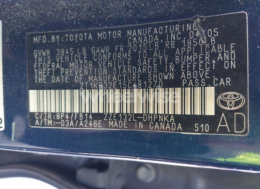 Photo 9 of 2005 Toyota Matrix XR (VIN 2T1KR32E15C481270)