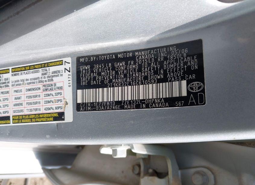 Photo 9 of 2006 Toyota Matrix XR (VIN 2T1KR32E16C610593)