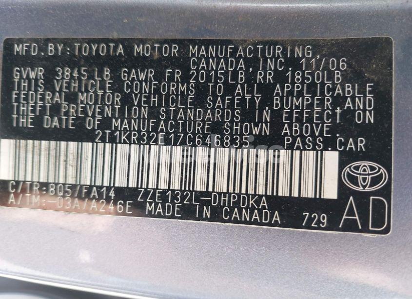 Photo 9 of 2007 Toyota Matrix (VIN 2T1KR32E17C646835)