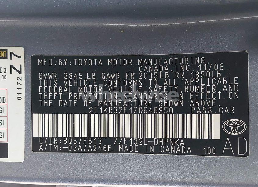 Photo 9 of 2007 Toyota Matrix XR (VIN 2T1KR32E17C646950)