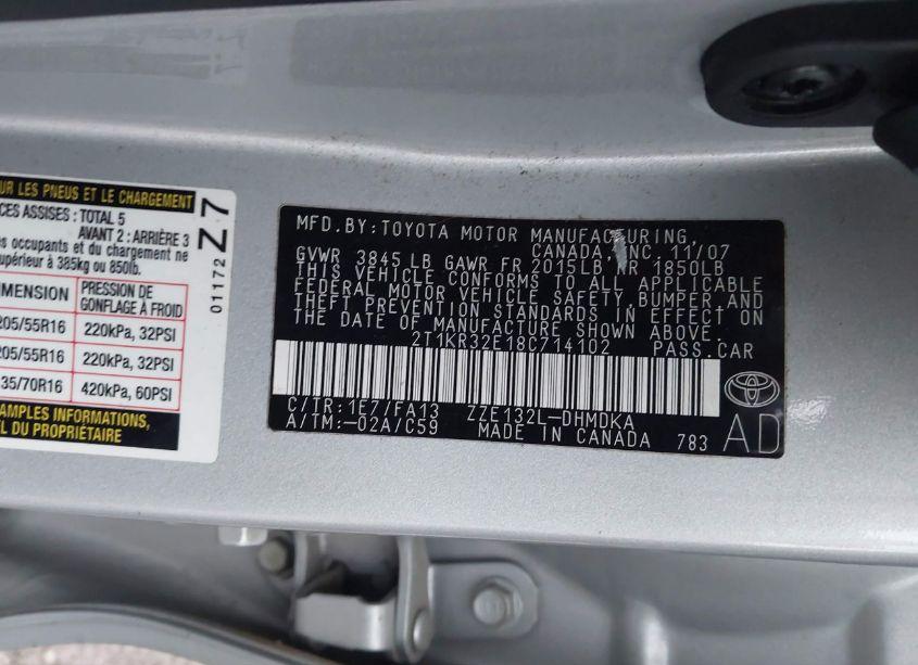 Photo 9 of 2008 Toyota Matrix (VIN 2T1KR32E18C714102)