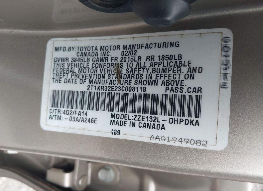 Photo 9 of 2003 Toyota Matrix STANDARD (VIN 2T1KR32E23C008118)