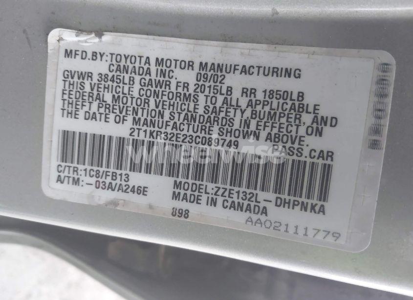 Photo 9 of 2003 Toyota Matrix XR (VIN 2T1KR32E23C089749)