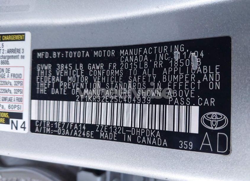 Photo 9 of 2005 Toyota Corolla MATRIX XR (VIN 2T1KR32E25C404939)