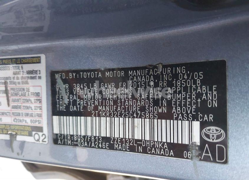 Photo 9 of 2005 Toyota Matrix XR (VIN 2T1KR32E25C475865)