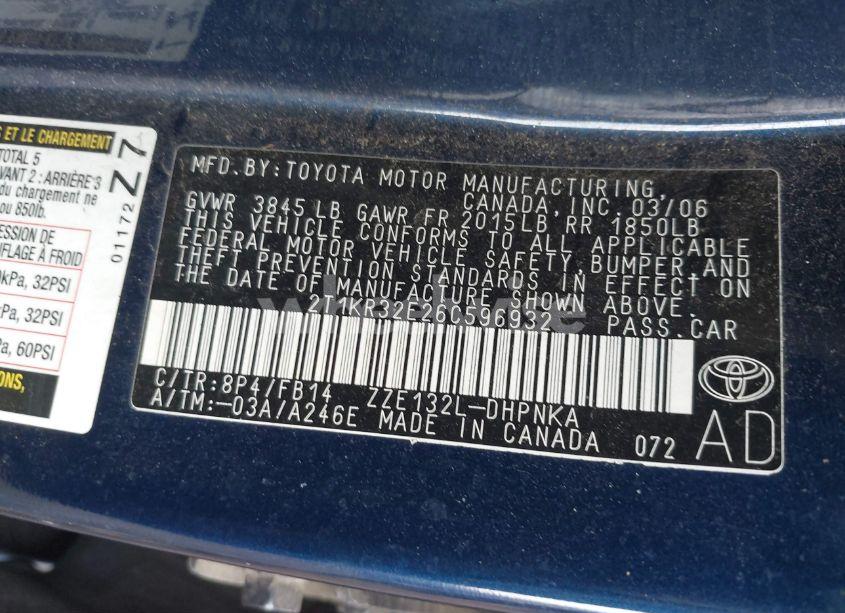 Photo 9 of 2006 Toyota Matrix XR (VIN 2T1KR32E26C596932)