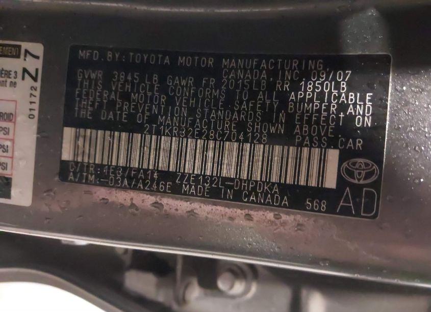 Photo 9 of 2008 Toyota Matrix (VIN 2T1KR32E28C704128)