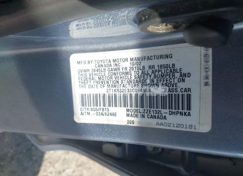 Photo 9 of 2003 Toyota Matrix XR (VIN 2T1KR32E33C094958)