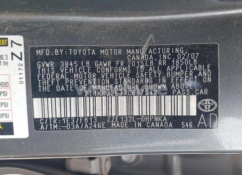 Photo 9 of 2007 Toyota Matrix XR (VIN 2T1KR32E37C667542)