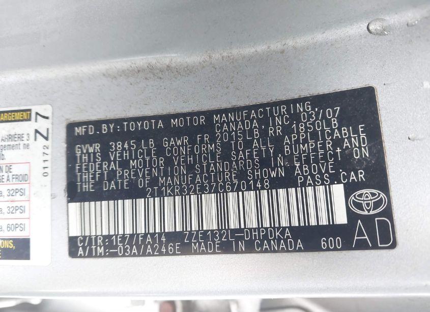 Photo 9 of 2007 Toyota Matrix (VIN 2T1KR32E37C670148)