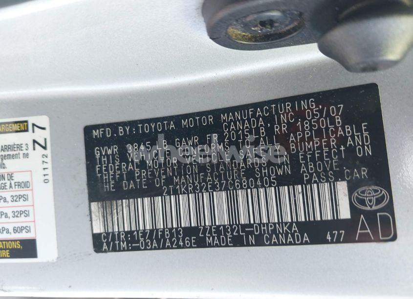 Photo 9 of 2007 Toyota Matrix XR (VIN 2T1KR32E37C680405)