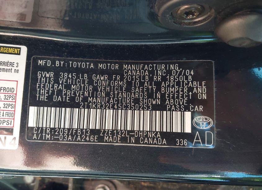 Photo 9 of 2005 Toyota Matrix XR (VIN 2T1KR32E45C350253)