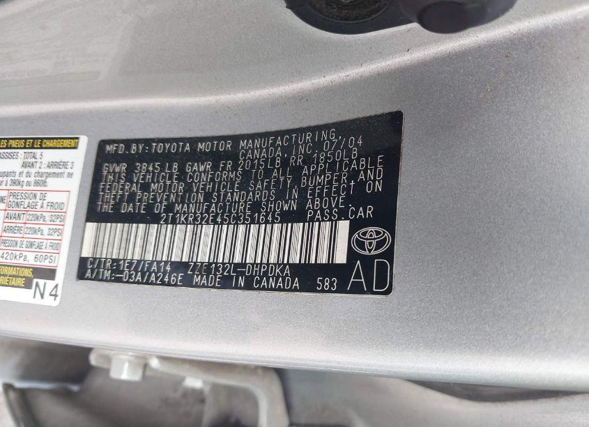 Photo 9 of 2005 Toyota Matrix (VIN 2T1KR32E45C351645)