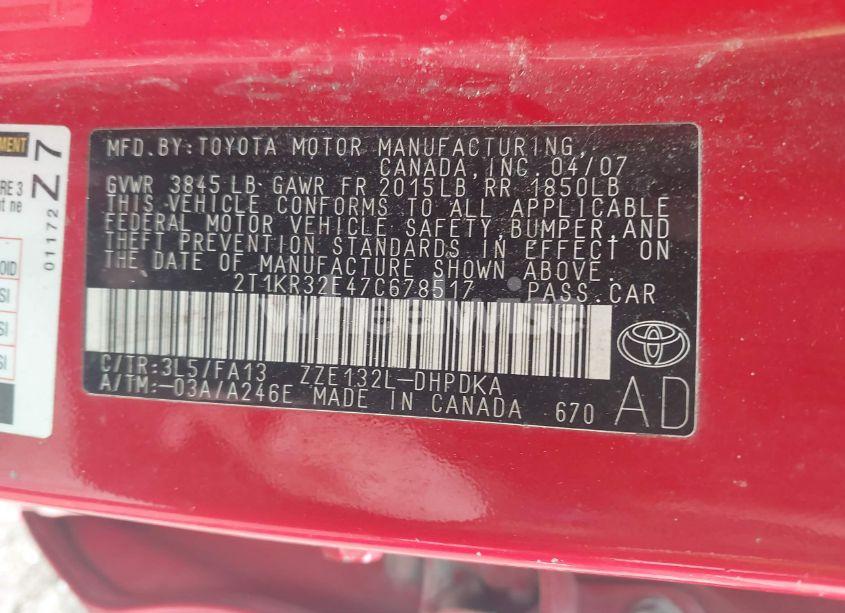 Photo 9 of 2007 Toyota Matrix (VIN 2T1KR32E47C678517)