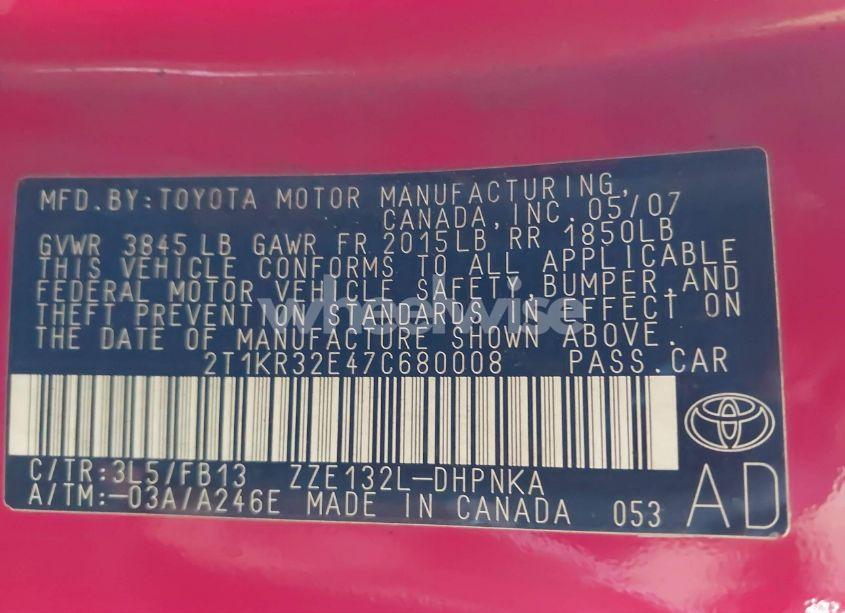 Photo 9 of 2007 Toyota Matrix XR (VIN 2T1KR32E47C680008)