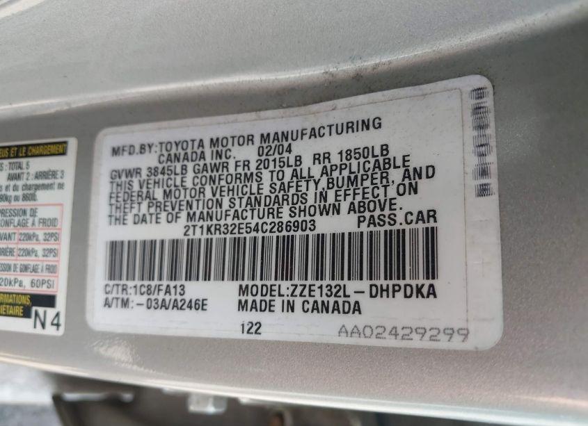 Photo 9 of 2004 Toyota Matrix STANDARD (VIN 2T1KR32E54C286903)