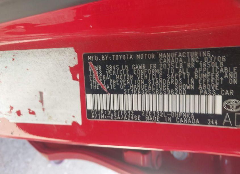 Photo 9 of 2006 Toyota Matrix XR (VIN 2T1KR32E56C596200)