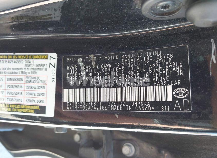 Photo 9 of 2007 Toyota Matrix XR (VIN 2T1KR32E57C629374)