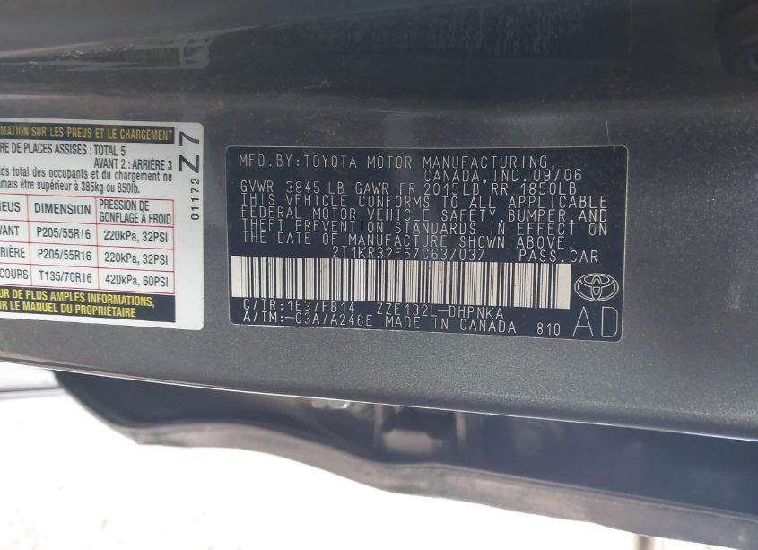 Photo 9 of 2007 Toyota Matrix XR (VIN 2T1KR32E57C637037)