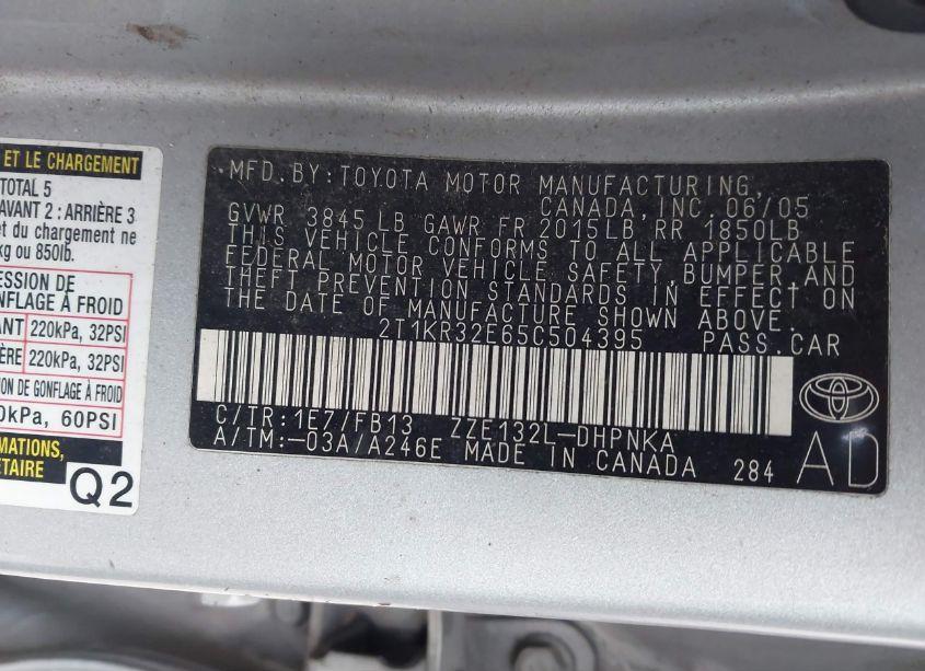 Photo 9 of 2005 Toyota Matrix XR (VIN 2T1KR32E65C504395)