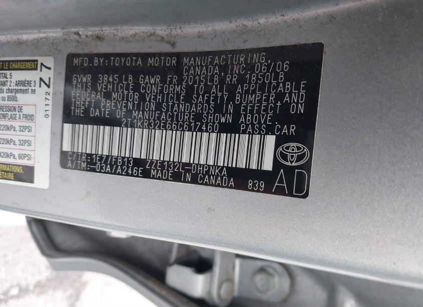 Photo 9 of 2006 Toyota Matrix XR (VIN 2T1KR32E66C617460)