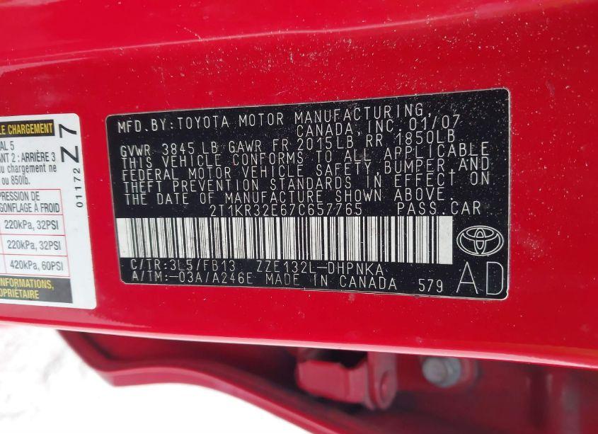 Photo 9 of 2007 Toyota Matrix XR (VIN 2T1KR32E67C657765)