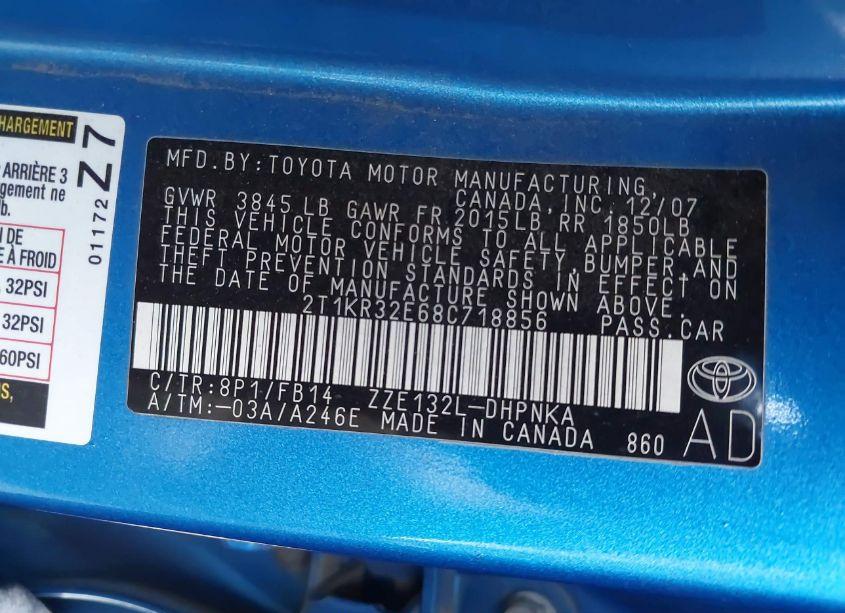 Photo 9 of 2008 Toyota Matrix XR (VIN 2T1KR32E68C718856)