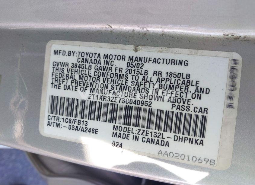 Photo 9 of 2003 Toyota Matrix XR (VIN 2T1KR32E73C040952)